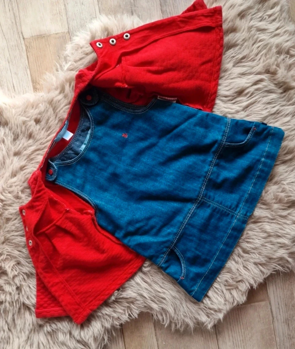 OBAÏBI spijkerrok + bijpassend rood vest – 12 maanden / 74 cm – photo 2